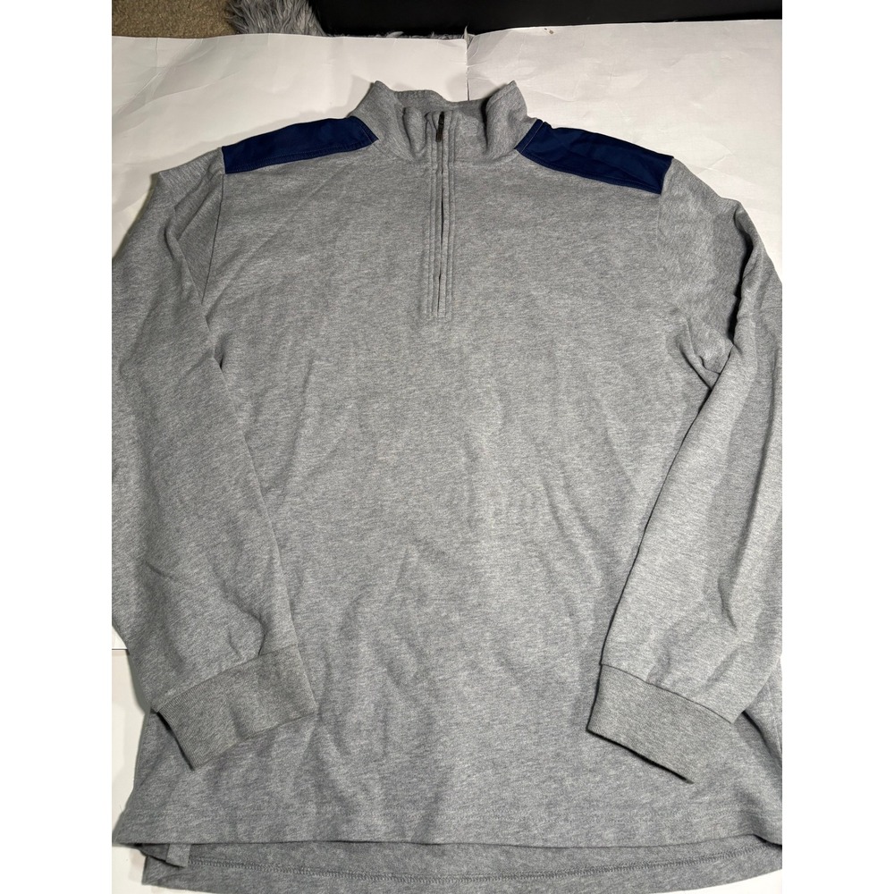 Brooks Brothers Men's XL 1/4 Zip Pullover Gray Navy Cotton Short Sleeve Shirt